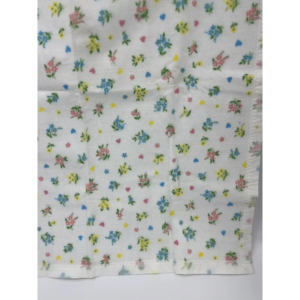 Vintage Chatham Baby Blanket Satin Trim Fleece Hearts Flowers Floral 40 x 44